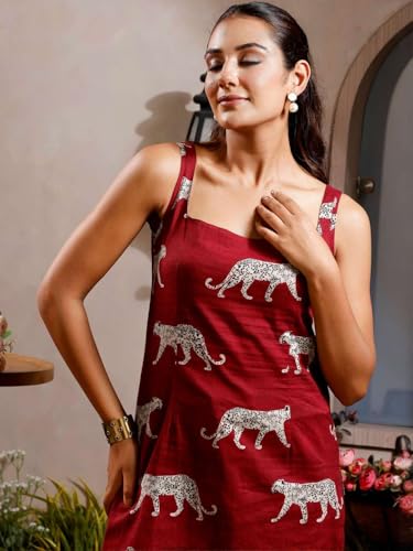 Image of Rimeline Women's Printed Cotton Sleeveless Square Neck Kurti Top | Straight Fit Ethnic Casual Tunic