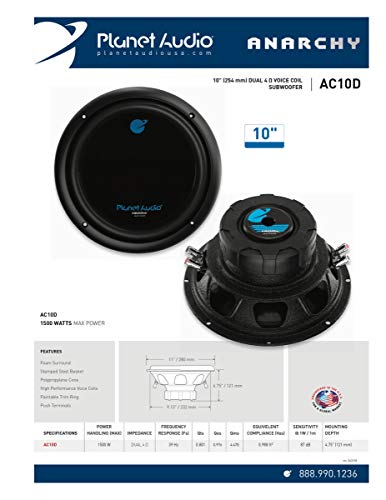 image for Planet Audio AC10D Anarchy Series 10 Inch Car Subwoofer - 1500 Watts M