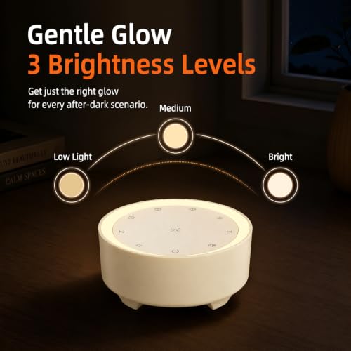 Image of Kipcush White Noise Machine for Sleeping, Baby & Adults, High-Fidelity Non-Looping Sounds, Sleep Sound Machine with Dimmable Night Light, USB Powered, Memory Function, Home, Nursery & Travel
