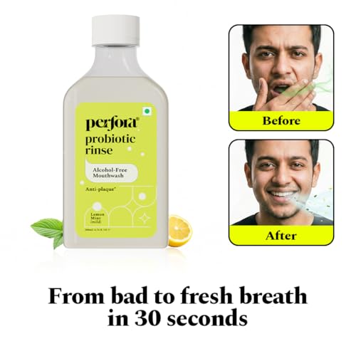 Image of Perfora Lemon Mint Mouthwash - 500ml | Alcohol-Free Mouth Wash Liquid With Probiotics, Hyaluronic Acid, & Vitamin C | Freshens Breath & Removes Germs | No Artificial Flavor | Mouthwash For Oral Care