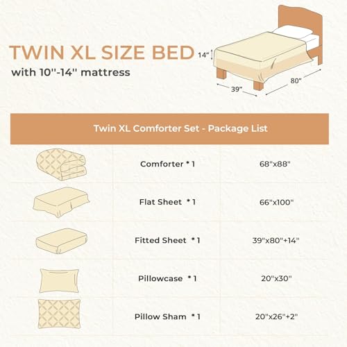 Image of Sasttie Twin XL Comforter Set, 5-Piece Bed in a Bag, Pintuck Bedding Sets for All Season, Includes Comforter, Flat Sheet, Fitted Sheet, Pillowcase and Pillowsham, Light Blue
