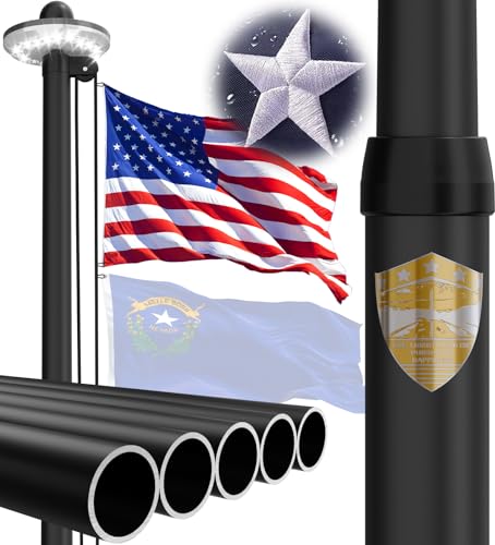 IOEN 25FT Heavy Duty Flag Pole Kit with Solar Light,5x3...