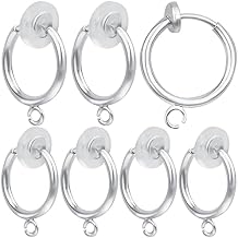 Aylifu 16pcs Brass Clip-on Hoop Earring Converters Round Dangle Ear Clips Classic Earring Findings with Open Loop for Non-Pierced Ears Jewelry Making, Bright Silver