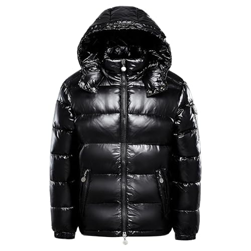 DGHM-JLMY Men's Glossy Padded Winter Hood Coat Metallic Full Zip Down Quilted Puffer Jacket Warm Plus Size Shiny Hooded Coat
