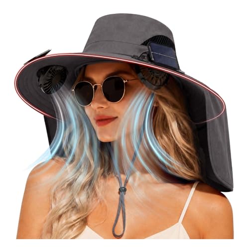 Solar Panel Powered Fan Built in Wide Brim Outdoor Fishing Hat USB Charging Men Ultralight Bucket Sun Shade Cap Yard Garden Farmer Work Travel Landscaping River Boat Jungle Sunshade Bush Aussie UPF