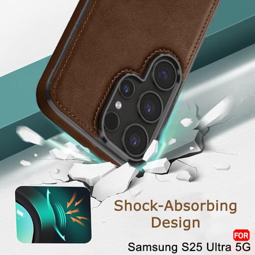 Image of TheGiftKart Genuine Leather Finish Back Cover Case for Samsung Galaxy S25 Ultra 5G | Shockproof Design | Camera & Screen Protection | Stunning Minimalist Design Back Cover Case (Chrome, Brown)