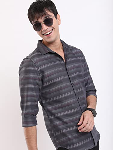 Image of Ketch Men Cotton Slim Fit Striped Full Sleeve Shirt