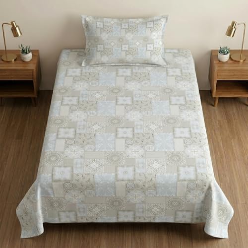 Image of Mafatlal 186 TC Metro Cotton Single Bedsheet | 90 x 60 Inch|Soft, Breathable & Lightweight | with Matching Pillow Cover| Blue Walnut