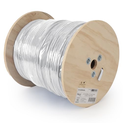 ICC Cat6A CMR Riser 1000ft - UTP 23AWG, 100% Solid Pure Copper, Unshielded, Bulk Ethernet Cable on Reel, PoE++, 650MHz, UL Certified, RoHS, TAA and NEC Compliant, White