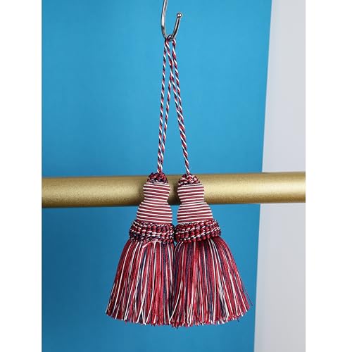 Fenghuangwu Red/White/Blue 4P Polyester Tassel Key Tassel DIY Accessories for Home Decor, Curtain, Jewelry, Wedding, Christmas