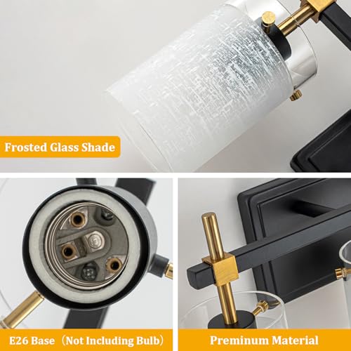 Image of 2-Light Modern Bathroom Vanity Light,Black and Gold Light Fixtures for Bathroom,Modern Wall Light Over Mirror with White Linen Frosted Glass E26 Socket (Bulbs Not Included)