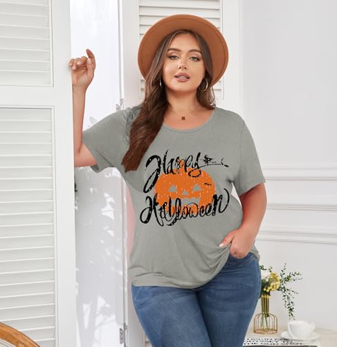Image of ForHailey Women's Plus Size Halloween Shirts Fall Pumpkin T-Shirt Short Sleeve Graphic Tees Tops