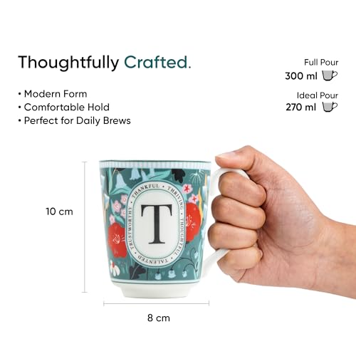 Image of Shay Alphabet Mug 300ml, Letter T Printed Coffee Mug for Girls, Boys, Friends | Ceramic Mug |Glossy Finish | Ceramic Coffee Cup | Porcelain | Microwave Safe (Alphabet Mug - T)