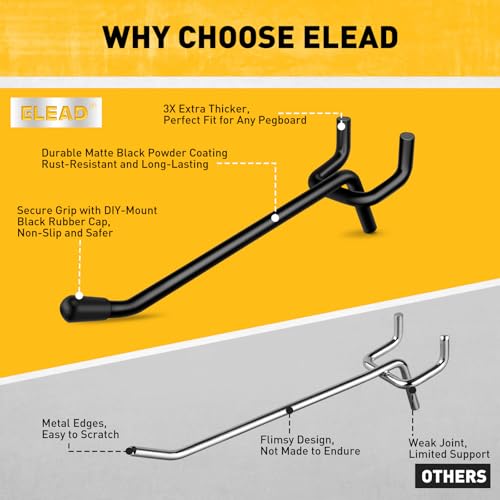 image for ELEAD 60-Piece 4 Inch Extra Thick Pegboard Hooks, Heavy Duty Peg Board