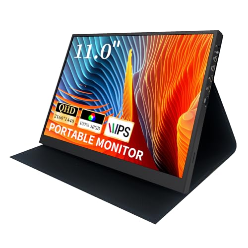 StarXnDa Portable Monitor 11.0 inch 2K 2160 * 1440 IPS Portable Screen for Laptop, USB C HDMI Gaming Computer Monitor 100% sRGB 400cd/m² Luminance Laptop Screen Extender, Black