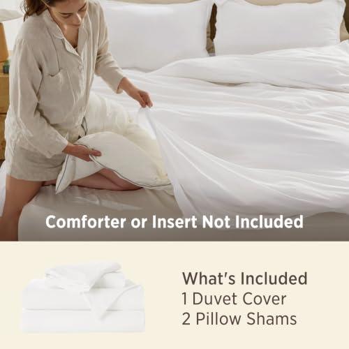 Image of Bedsure Prewashed Duvet Cover King, Cotton-Like Soft Bedding Set, White