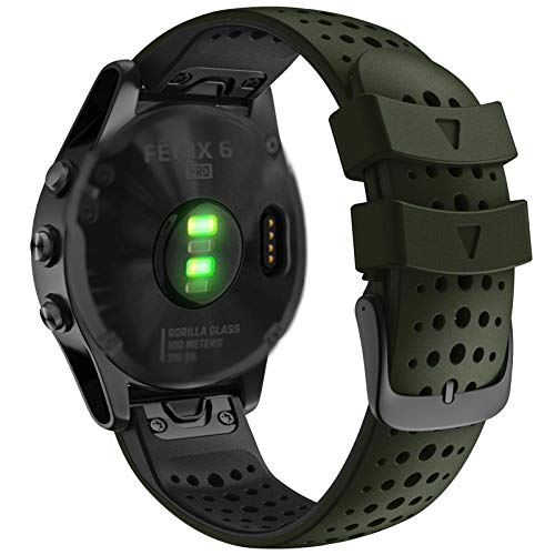 Abanen for Fenix 5/Fenix 6 Quick Release Fit Watch Bands, 22mm Sport Skin-Friendly Waterproof Wristband Strap for Garmin Fenix 5/5 Plus,Fenix 6 Pro/Sapphire,Instinct,Approach S62 (Army Green-Black)