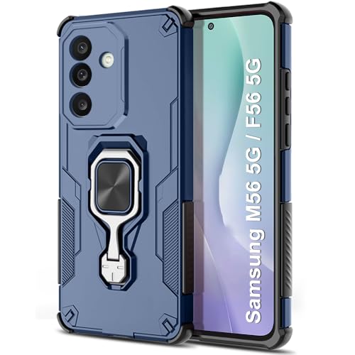 Image of TheGiftKart Tough Armor Bumper Back Case Cover for Samsung Galaxy M56 5G / F56 5G | Ring Holder & Kickstand in-Built | 360 Degree Protection Back Case Cover for Samsung M56 / F56 5G (PC & TPU, Blue)