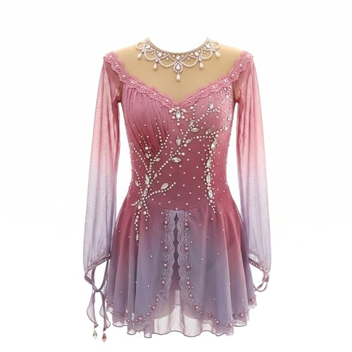 Robe de patinage artistique rose violette en strass pour vaincre le trac