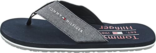 Tommy Hilfiger Chanclas Hombre Chambray con lino, Azul (Desert Sky), 44