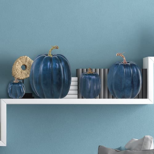 Image of Winlyn 7 Pcs Assorted Sizes Navy Blue Artificial Pumpkins Decorative Dark Blue Pumpkins Faux Foam Pumpkins for Gifts Fall Baby Shower Thanksgiving Halloween Table Centerpiece Shelf Mantel Decoration