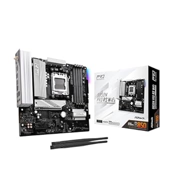ASRock AMD B850M Pro RS WiFi 6E Soquete AM5 Ryzen 9000, 8000 e 7000 Séries DDR5 B850 até 8000+ (OC) MHz 256GB Micro ATX Placa-mãe M.2 SATA3 6.0 Gb/s PCIe 5.0 Realtek 2.5G LAN BIOS Flashback