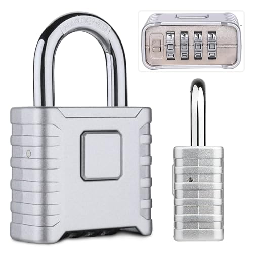 Image of Karomouj Heavy Duty 4 Digit Number Lock Weatherproof Combination Security Padlock for Sheds, Gates, Tool Boxes and Lockers & Outdoor Use | Durable & Reliable Protection (Silver, Zinc)
