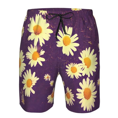 Daisy Purple Flowers Print Mens Casual Shorts Drawstring Summer Beach Stretch Shorts Novelty Swimtrunks4
