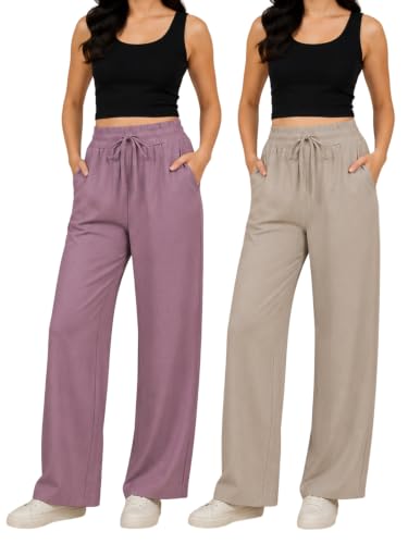 Image of Leriya Fashion Women Relaxed Fit Wide Leg Trousers | Malai Cottage Elastic Drawstring Wide Leg Pants for Women | Casual Straight Lounge Pants with Pockets | Stylish Everyday Office Outfit Bottom Pant