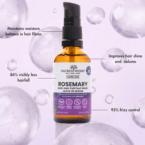 Image of SACRED HERBS Rosemary Anti Hair Fall Leave-In Serum | Rosemary & Tulsi | Up to 95% Stronger Hair | 95% Less Hair Fall | 95% Smoother | 95% Shinier Hair | For Men & Women | 50ml
