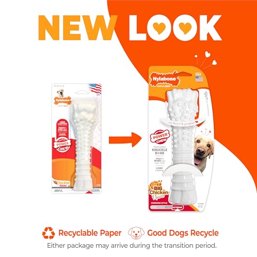 Image of Nylabone Power Chew Textured Knuckle Bone Dog Toy, Chicken Flavor, X-Large | Durable chew toys, long lasting, discourages destructive chewing, teeth-cleaning texture, flavor throughout, for dogs 50+ lbs