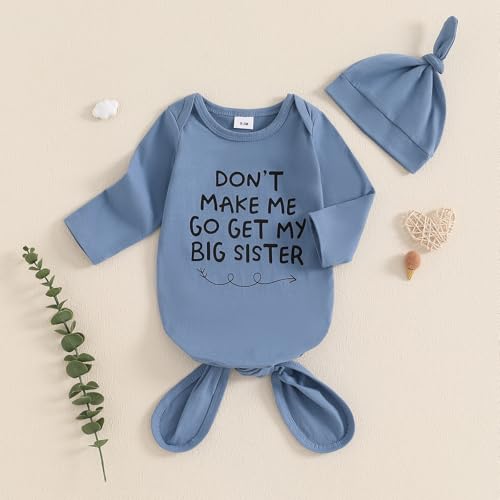 Image of Baby Girl Boy Sleeping Waffle Bag Letter Embroidery Long Sleeve Sleep Striped Sack with Hat 2 Piece Set for Fall