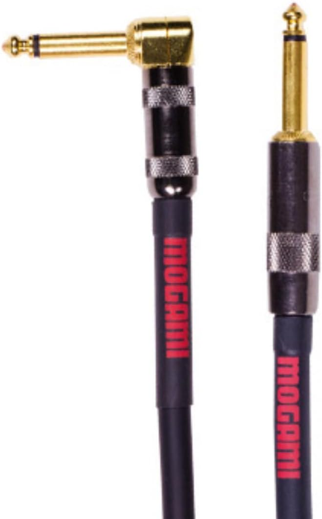 Mogami OD GTR-12R Overdrive Guitar Instrument Cable, 1/4" TS Male Plugs, Gold Contacts, Right Angle and Straight Connectors, 12 Foot