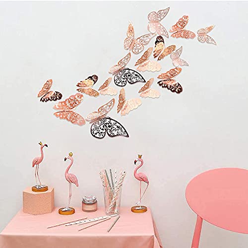 24piece Butterfly Wall Sticker,Mixed 3D Butterflies Wall Decals,Vivid Flash Wall Stickers for Home,Bedroom,Baby Room Decoration (Rose Gold) - Image 4