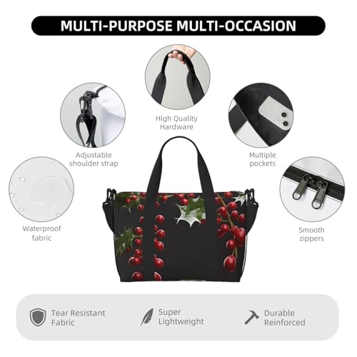 Travel Duffel Bags Personal Item Bag Carry on Luggage Bag Training Handbag Lightweight Waterproof Sports Gym Bag Holly Berry Branches Weekender Bag for Women Men3