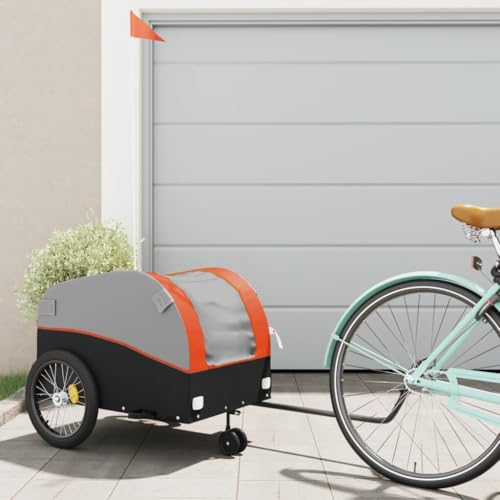GOLINPEILO Bike Wagon Trailer, Bike Cart with Safety Flag, Bike Trailer Bicycle Cargo Trailer, Black and Orange 99.2 lb Iron, 24.8