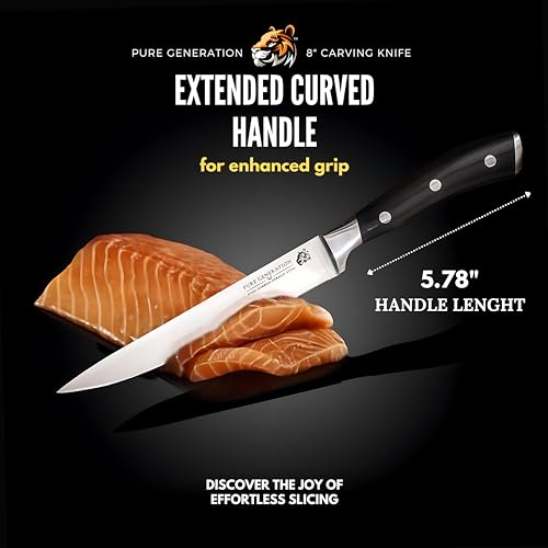 8" Carving Knife for Meat – Butcher Knife, Razor Sharp German Steel Slicing Knife with Ergonomic Handle for Turkey, Ham, Fruits, and Meat Cutting