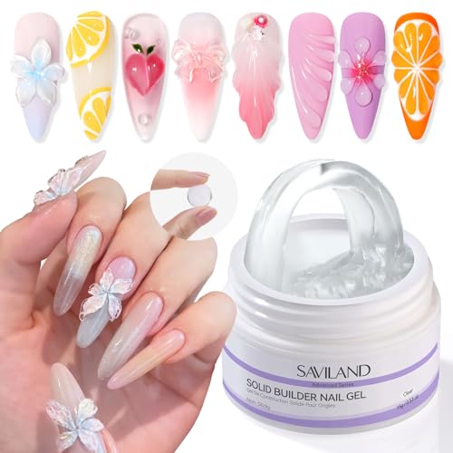 Image of SAVILAND Advanced Solid Builder Nail Gels: Non-Stick 3D Nail Gel Clear Scluplting Gel for Nails Art 30 Days Long-Lasting 4-in-1 Function Extension Carving No Damaging DIY Salon 15g