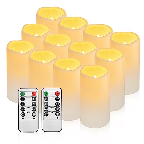 Image of 12PACK Waterproof Flameless Candles with Remote Control Candle, Battery Operated Flickering LED Pillar Candle Plastic,Large Size(D3 x H5.5) for Outdoor /Indoor Decoration Wedding, Party, Birthday