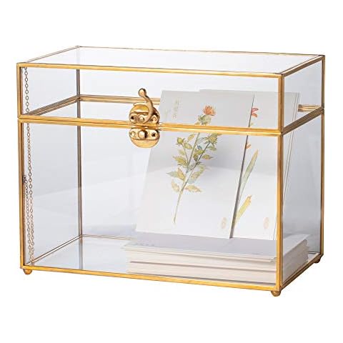 NCYP Gold Glass Card Box for Wedding Reception (9.9x5.6x7.7 Inches) Cover