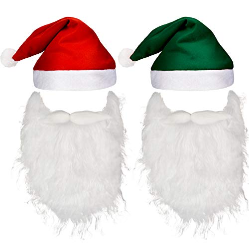 Pangda 4 Pieces Christmas Holiday Set Includes 2 Pieces Santa Beards, 2 Pieces