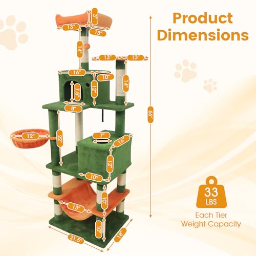 Árbol para gatos de 66 pulgadas con múltiples niveles y postes de sisal miniatura 2