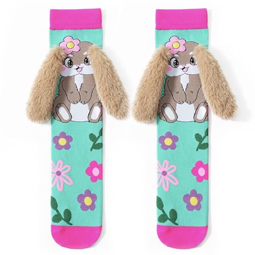 Moyel Crazy Socks for Kids Girls Animal Knee High Silly Funny Wacky Novelty Rabbit Bunny Gifts Sock for 5-12 Years