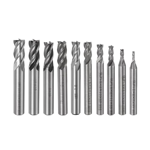 Image of uxcell Carbide End Mills Sets 4-Flute 2mm 3mm 4mm 5mm 6mm 7mm 8mm 9mm 10mm 12mm High-Speed Steel CNC Milling Cutter Bits Tool for Aluminum Steel Cutting Metalworking