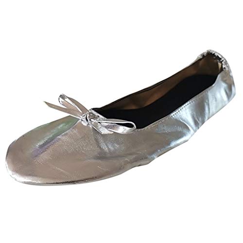 Womens Flat_s Ballet Shoes Dress Square Toe Slip On Ballerina Walking Shoes for Women Comfort Soft Shoes Dance Flat Casual Women Shoes Lightweight Women's Artificial Leather Loafers (Silver, 8.5)3