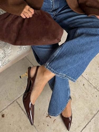 Image of Coutgo Womens Low Kitten Heels Slingback Pumps Closed Pointed Toe Buckle Party Work Dress Shoes