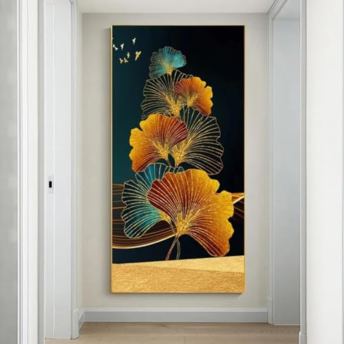 Décoration de salon moderne grand tableau feuille de ginkgo pour canapé