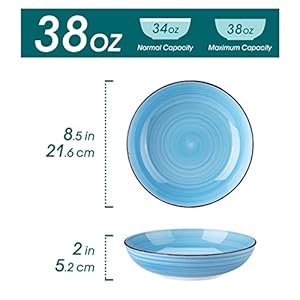 Vancasso bonita pasta bowls set of 6 38 oz shallow bowls ceramic pasta plates and salad bowls microwave dishwasher safe serving bowls blue  urban country home decor