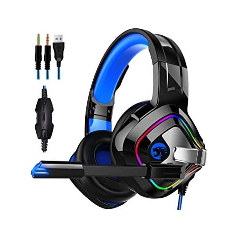 Legou Comfy Earmuffs Professional Gaming Headset with LED Light Black+Blue Cover
