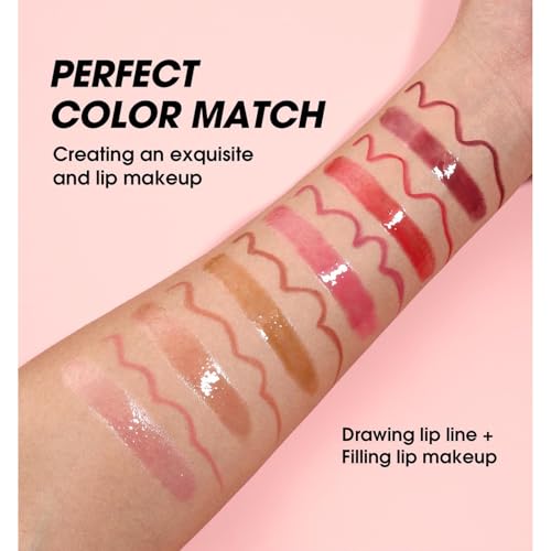 Image of Brown Lip Liner Lip Gloss Set, Waterproof Lip Kit with Lip Oil Lip Liner Pencil, Hydrating Long-Lasting Lipgloss Lip Pencil, High Pigment Non-Sticky lip liner Stain Lipliner (06# Brown)